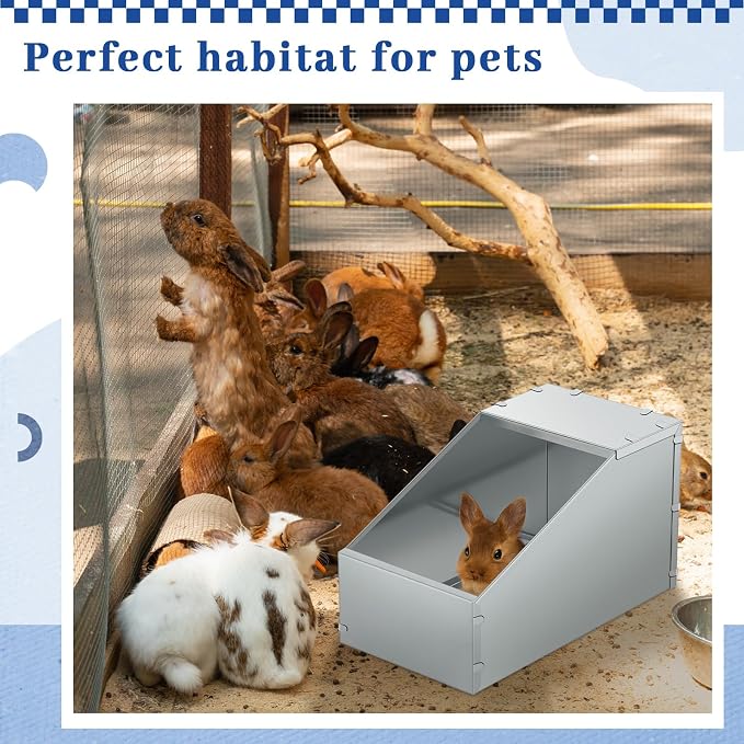 4 Pcs Galvanized Metal Rabbit Nesting Box Bunny Nest Hutch Hideout with Removable Acrylic Floor Breeding Natural Burrow Den Alternative for Rabbit Guinea Pigs Chinchillas (20 * 14 * 12 Inch)