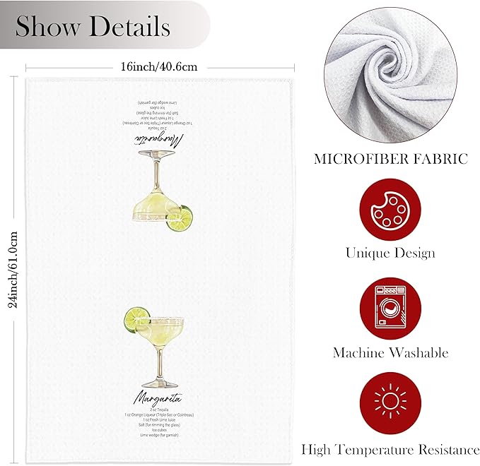Cocktail Margarita Gifts Kitchen Towels, Cocktail Margarita Dish Tea Hand Towels for Kitchen Bar Decor, Gifts for Bartenders, 16x24 Inch
