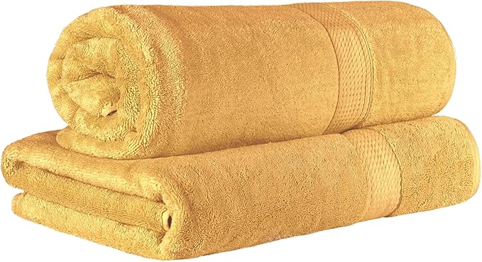BLUENILEMILLS Madison Egyptian Cotton Bath Sheets, for Bathroom, Shower, Spa, Hotel, Plush, Bathroom Decor, Highly Absorbent and Ultra-Soft Towels, Essentials, Oversized Towels, Set of 2, Gold