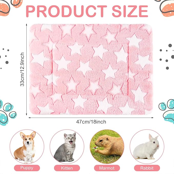 Haull 4 Pcs Waterproof Guinea Pig Bedding Soft Dog Cat Bed Crate Mat Small Animal Plush Cage Liners Rabbit Bunny Kennel Pad Reversible Cozy Pee Thickened Hamster Pad(Cute Star,13 x 18.5 Inch)