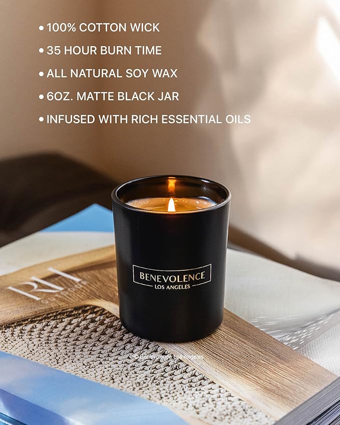Benevolence LA Clearance Candles Bergamot & Jasmine Christmas Scented Candles | Soy Black Holiday Candle for Home | Gifts for Women and Men | Home Fragrance | Aromatherapy | 6oz