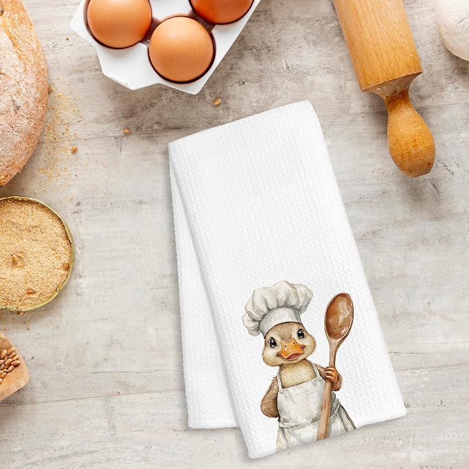 Funny Duck Chef Kitchen Towels, Duck Gifts for Women Men, Chef Gifts, Funny Farm Animal Decorative Dish Hand Tea Towels for Kitchen Bakery, 16x24 Inch