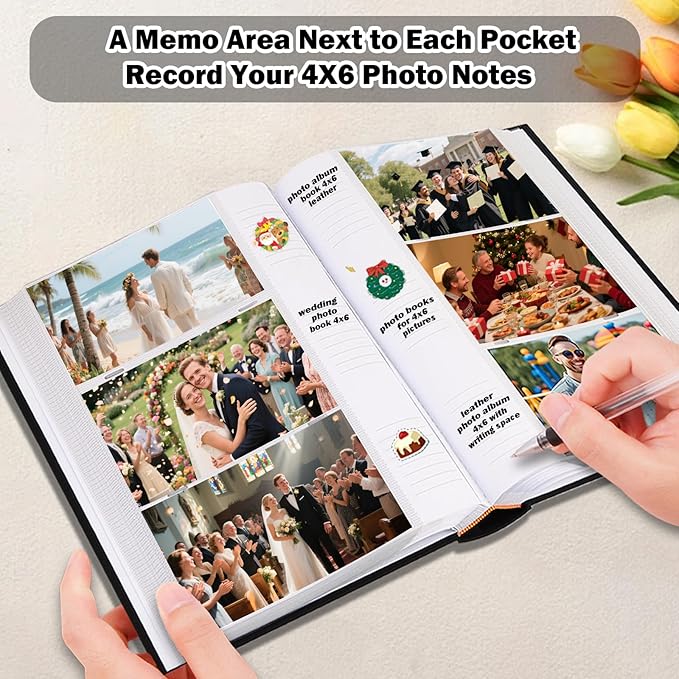 Ruibytree Photo Album 4x6 450 Photos with Writing Space,PU Leather Cover with Front Window Picture Album,4 x 6 Photo Book for Wedding Kids Travel Family Baby Vacation Couple (Black)