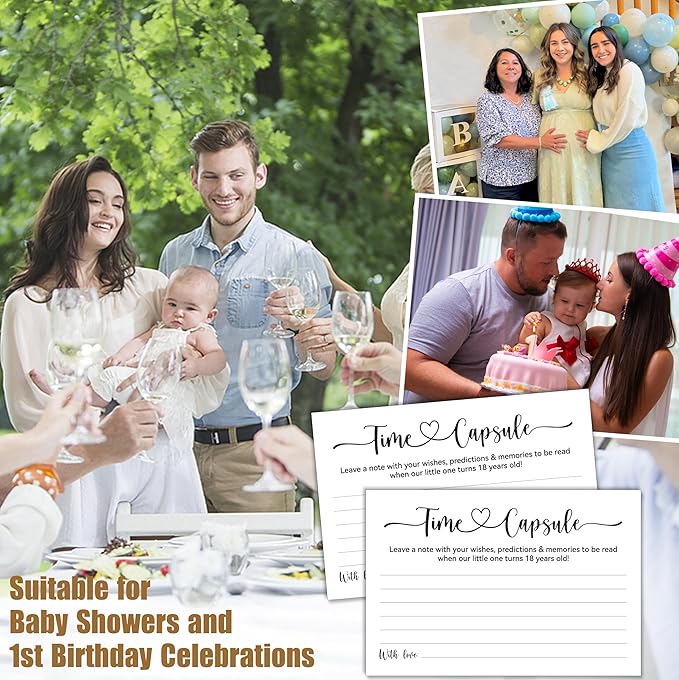 Time Capsule Box 1st Birthday, Baby Time Capsule Box for First Birthday Party Games, 50Pcs Advice and Wishes Cards Gift Keepsake Box for Baby Shower Decorations Games