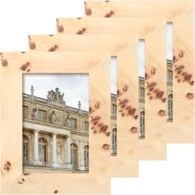 Concepts Set Of 4-4x6 Burl Wood Picture Frames - Natural Wood Finish Picture Frames for Family Photos - Elegant Wallhung Decor in Bulk