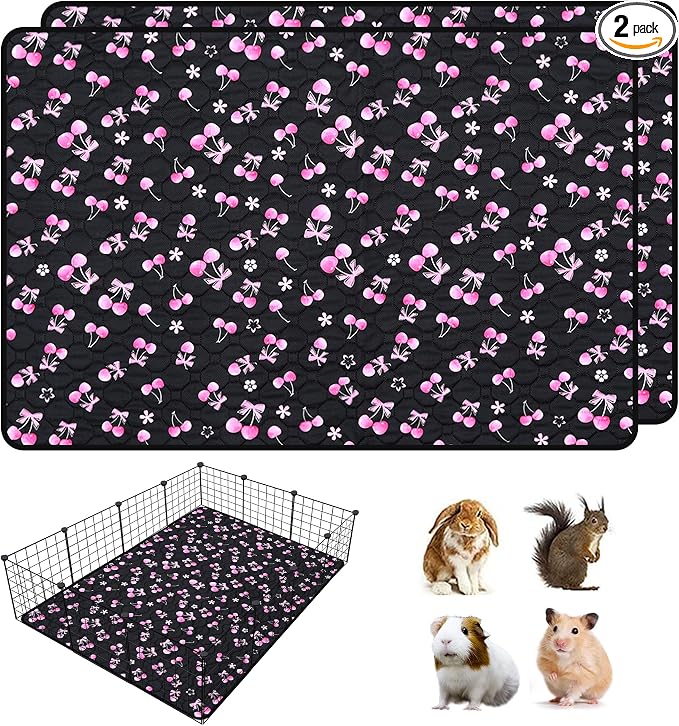 2 Pack Waterproof Guinea Pig Cage Liner, 36" x 48" Washable Reusable Guinea Pig Liner, Super Absorbent Leak-Proof Pet Pee Pad Mats for Guinea Pigs Rabbit Chinchilla Bunny Hamster