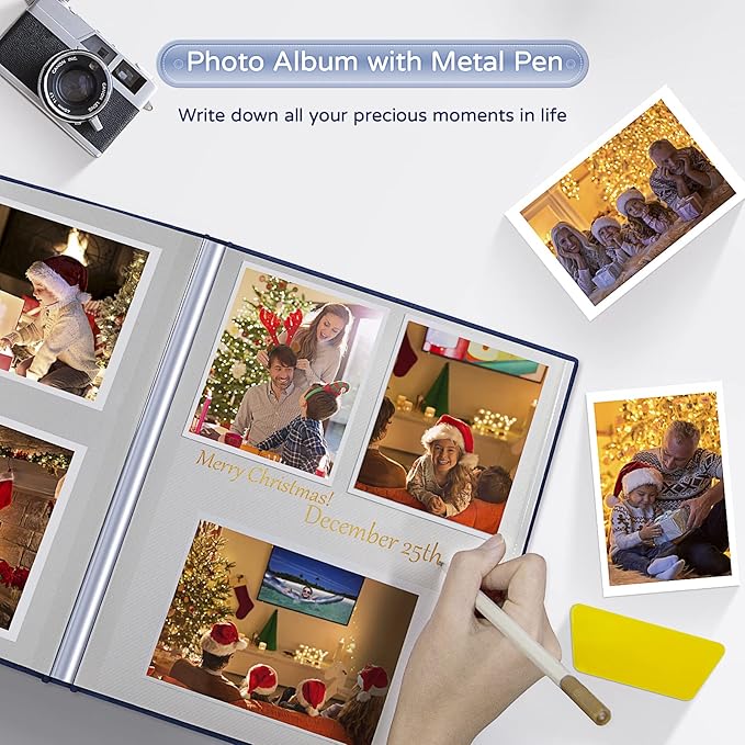 Popotop Large Photo Album Self Adhesive 4x6 5x7 8x10 Scrapbook Album DIY Picture Book,Gifts for Mom,Family Baby and Wedding,with Metal Pen and Plastic Board