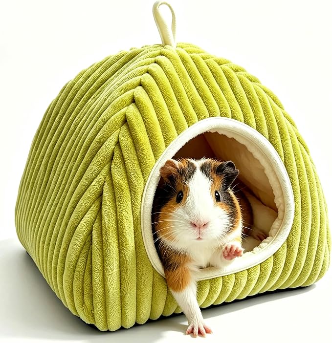 Guinea Pig Hideout Bed, Enclosed Cave for Rabbits Chinchillas | Small Animals Sleeping House with Removable Cushion, Foldable Washable Nest for Bunny, Hedgehog, Ferret, Chinchilla, Indoor