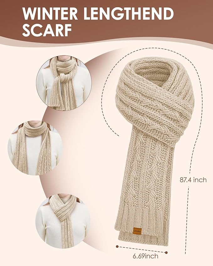 Womens Winter Beanie Hat Scarf Gloves Set, Fleece Lined Knitted Hat with Pompom Long Scarf Touchscreen Mittens for Women Men