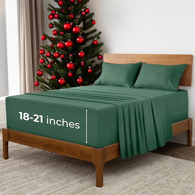 Mellanni Extra Deep Queen Sheets - 4 PC Iconic Collection Bedding - Hotel Luxury, Ultra Soft, Cooling Bed Sheets - Wrinkle, Fade, Stain Resistant (Queen, Emerald Green)