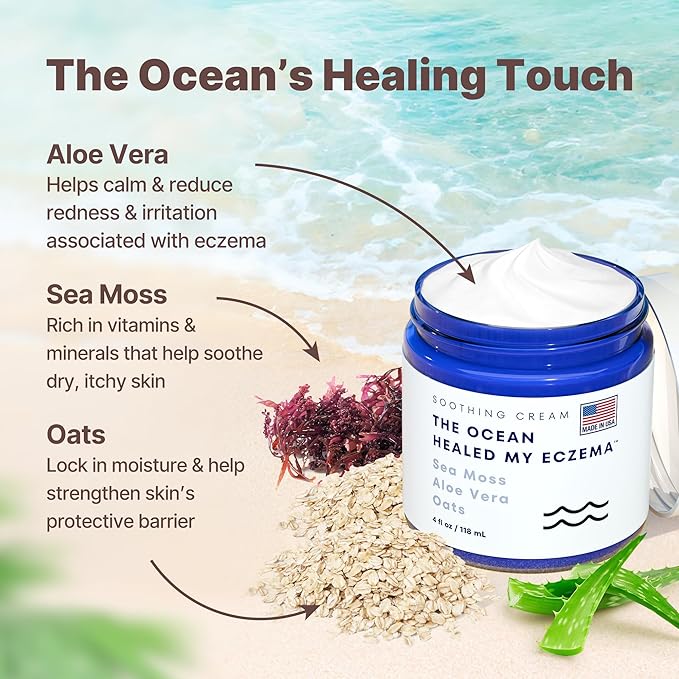 Natural & Soothing Eczema Cream - Hydrating & Nourishing Psoriasis Cream with Sea Moss & Colloidal Oatmeal - Quick Absorbing Anti Itch for Dry Sensitive Skin (4oz)
