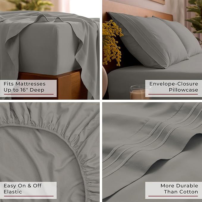 Mellanni Full Sheets Set - 4 PC Iconic Collection Bedding - Hotel Luxury, Extra Soft, Cooling Bed Sheets - Wrinkle, Fade, Stain Resistant (Full, Taupe)