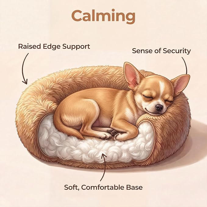 Tiny Dog Bed for Extra Small Dogs for Chihuahua Pomeranian Toy Poodle | 15 Inch Washable Puppy Bed,Soft Faux Fur Calming Donut Bed,Brown