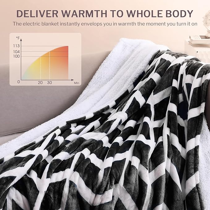 VENTIMI Electric Blanket Heated Throw, 72" x 84" Heated Blanket with 9 Heat Levels & 2 to 10 Hours Auto Off, Fast Heating Blankets with ETL & FCC Certification, Black