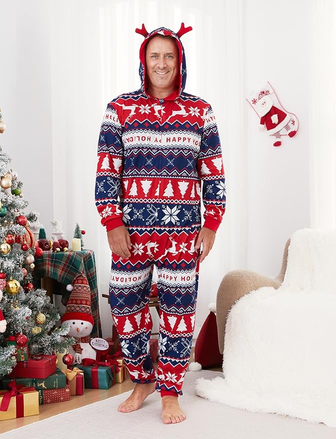 PATPAT Matching Family Christmas Onesie Pajamas – Holiday Hooded Jumpsuit Sleepwear PJs Couples Xmas Loungewear with Socks