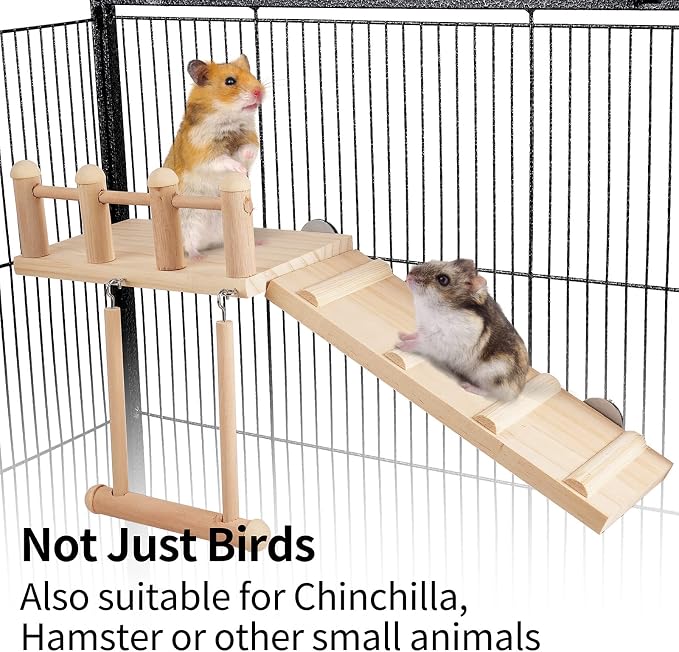 FrgKbTm Bird Perches Platform Swing with Climbing Ladder, Parakeet Cage Accessories Wooden Playing Gyms Exercise Sturdy for Small Birds