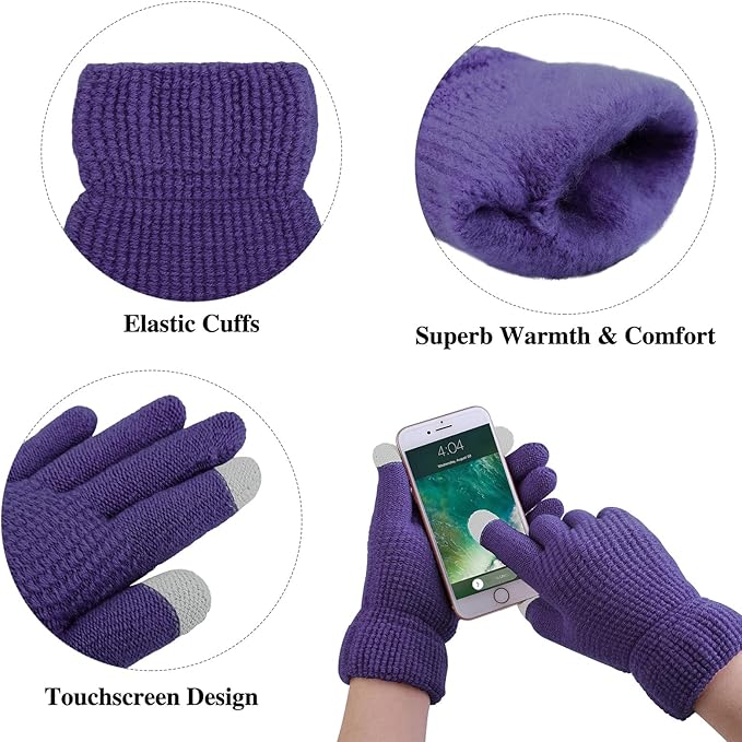 Aneco Womens Winter Warm Sets Knitted Fur Pompoms Beanie Hat Circle Loop Scarf Touch Screen Gloves Winter Favor Accessories