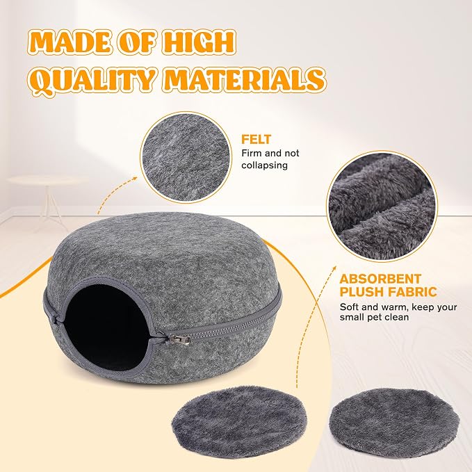 Guinea Pig Hideout, Double Function Guinea Pig Bed with Soft Cushions, Small Animal Cage Accessories for Guinea Pigs, Hamsters, Hedgehogs, and Ferrets (Dark Grey & Light Grey)
