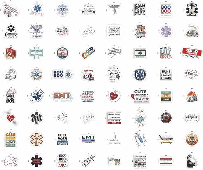 100Pcs Emergency Medical Technician Stickers for Water Bottle - Funny EMT Stickers and Decals - EMT Gifts, Party Decorations - Gift for Women & Men
