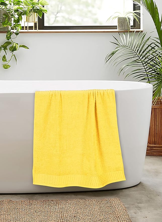 GLAMBURG 100% Cotton 2 Pack Oversized Bath Towel Set 28x55 Inches, Ultra Soft Highly Absorbant Compact Quickdry & Lightweight Large Bath Towels, Ideal for Gym Travel Camp Pool - Lime Yellow