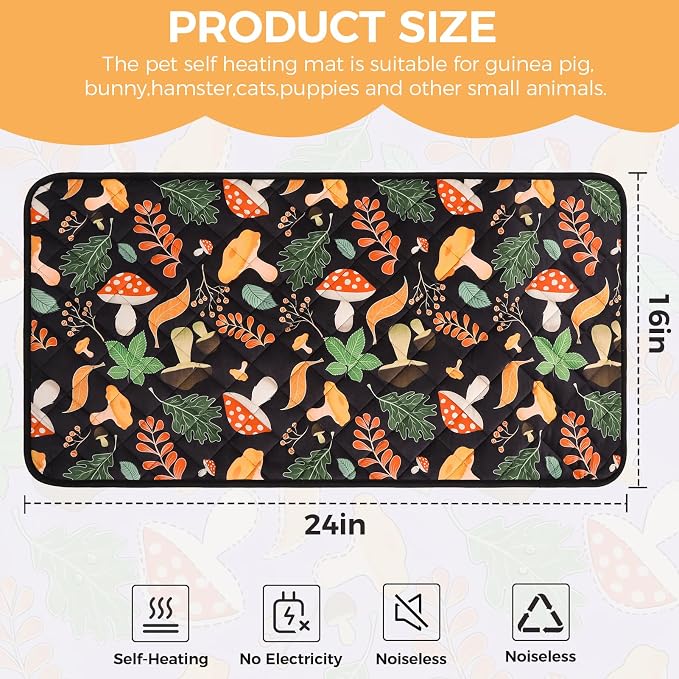 Homimp 2 Pcs Guinea Pig Pee Pads,Self Heating Guinea Pig Bed Pads for Winter Keep Warm,Washable&Anti Slip Small Animal Beds for Indoor Rabbit Hamster Squirrel Hedgehog Chinchilla Ferret,Black 16"x24"