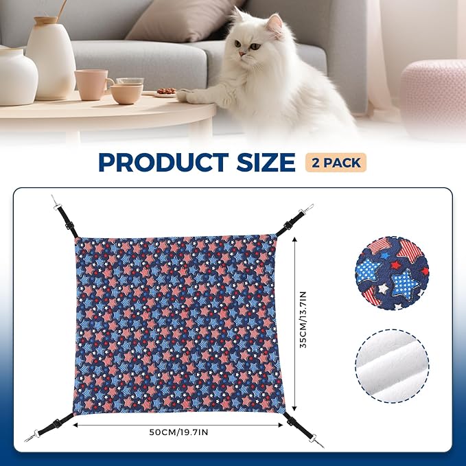 Admaison Cat Hammock for Cage Hanging Reversible 2Pack,Pet Hammock Bed Adjustable,Soft Sleeping Hammock for Cats,Ferret,Puppy,Rabbits,Small Animals (M, Stars)