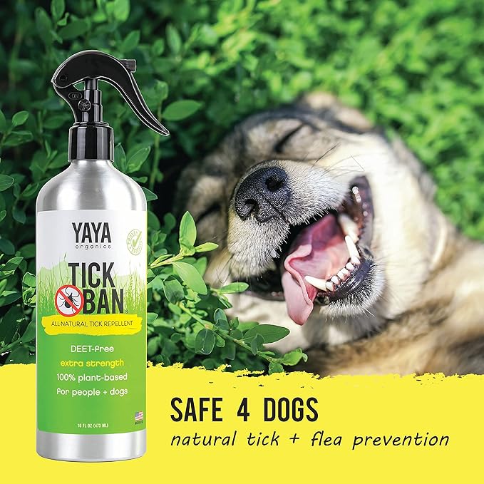 Yaya Organics Tick Ban | Extra Strength Tick Repellent Made with Essential Oils and All Natural, DEET Free Ingredients | Proven Effective, Safe for Adults, Kids and Dogs | 16 Ounce (2 Pack)