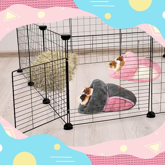 YUEPET 2 Pack Guinea Pig Bed, Guinea Pig Cuddle Sack, Grey & Pink | Guinea Pig House, Portable Guinea Pig Hideout, Soft Coral Fleece Pocket Guinea Bed, Washable Cushion