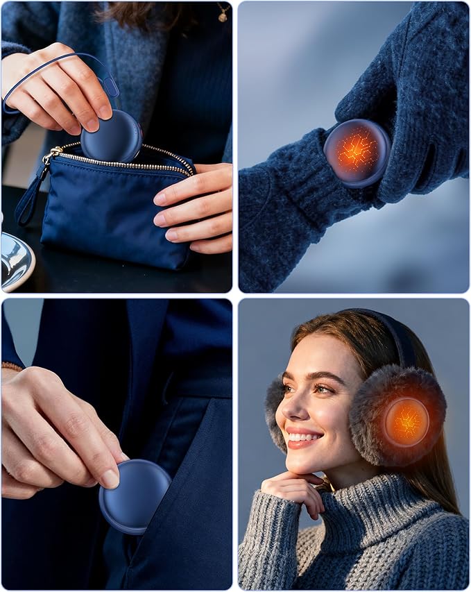 Pocket Size Hand Warmers Rechargeable 2 Pack,20Hrs Long Safe Heat,0.5S Instant Heating,Ultra Thin Electric Hand Warmers,5 Levels Heating Fits in Gloves, Hunting Camping Hiking Essentials