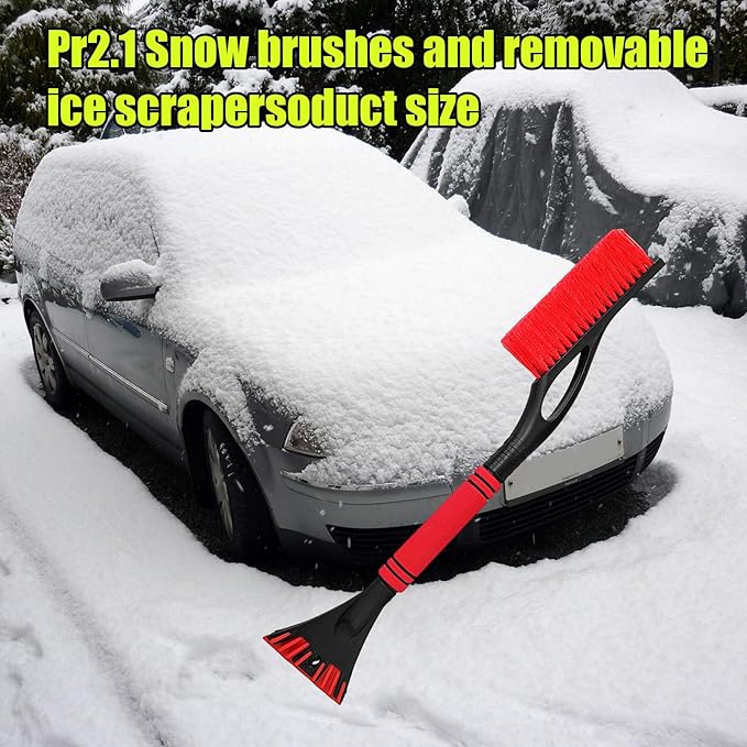 24 Inch Car Snow Scraper and Brush, Detachable Scratch Free Ice Scraper with Ergonomic Foam Grip, Universal Winter Snow Removal Tool for Car Windshield Window (Red)