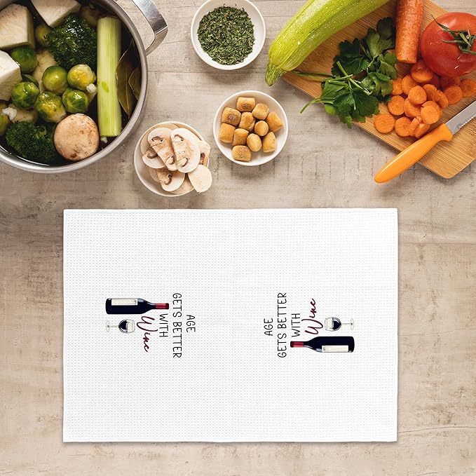Funny Wine Gifts Kitchen Towels, Wine Bar Decor, 16x24 Inch Microfiber Waffle Weave Dish Towels
