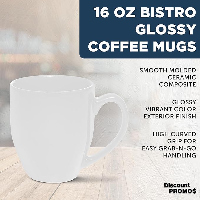 DISCOUNT PROMOS Large Coffee Cups 16 oz. Set of 10, Bulk Pack - Perfect for Tea, Espresso, Cappuccino, Hot Cocoa - White
