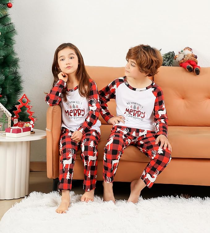 Family Christmas PJs Matching Sets, Cute Holiday Pajamas Printed Top and Pants, Xmas Jammies for Couples/Men/Women