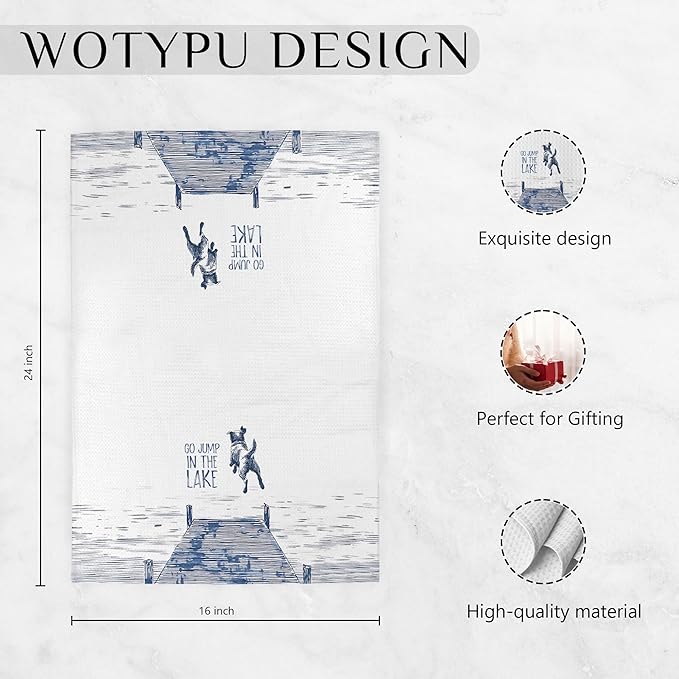 Lake House Decor Kitchen Towels, Funny Lake Golden Retriever Gift Dish Tea Towel for Kitchen Decor, Golden Retriever Lover Gifts Hand Towels for Bathroom Decor, 16x24 Inch
