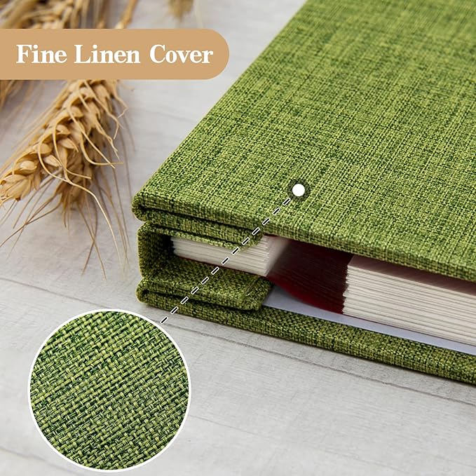 potricher Large Photo Album Self Adhesive 3x5 4x6 5x7 8x10 10x12 Pictures Linen Cover 40 Blank Pages Magnetic DIY Scrapbook Albums with A Metallic Pen (Green)