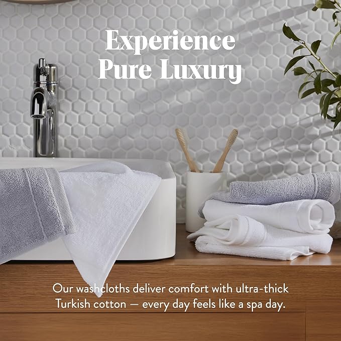 Brooklinen Super-Plush Turkish Cotton Washcloths Set of 2 Cotton, 820 GSM, Highly Absorbent, Machine Washable, Perfect for Home & Bathroom (13" x 13", White)