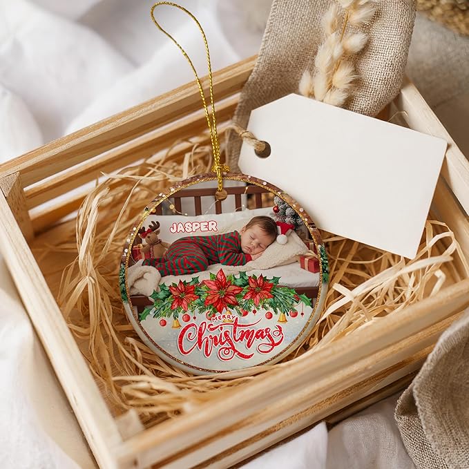 Personalized Baby's First Christmas Ornament 2025 Personalized My First Christmas Ornaments Picture & Name Gift for New Mom, Dad, Grandson or Granddaughter Christmas Tree Keepsake Gift