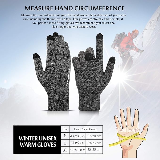 TRENDOUX Winter Gloves for Men Women - Upgraded Touch Screen Cold Weather Thermal Warm Knit Glove for Running Driving Hiking