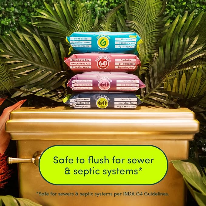 goodwipes Flushable Butt Wipes Made with Vitamin E & Aloe - Soft & Gentle Wet Wipe Dispenser for Home Use, Septic & Sewer Safe - Largest Adult Toilet Towelettes - Rosewater, 480 Count (8 Packs)