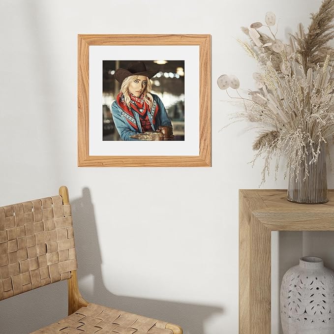 Fun Memories 16x16 Picture Frame, Square Frames 16 x16-Tempered Glass, 16"x16" Wood Picture Frames for Wall, Display Pictures 12x12 with Mat or 16 x 16 Without Mat, Natural, 1 Pack