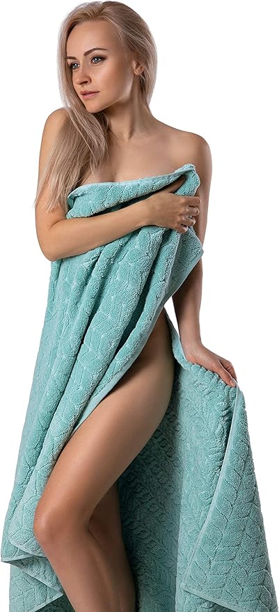 BAGNO MILANO Turkish Bath Towels, Soft Plush Jacquard Luxury Bath Towels, Quick Dry Towel Set (Aqua Green, 6 pcs Towel Set)