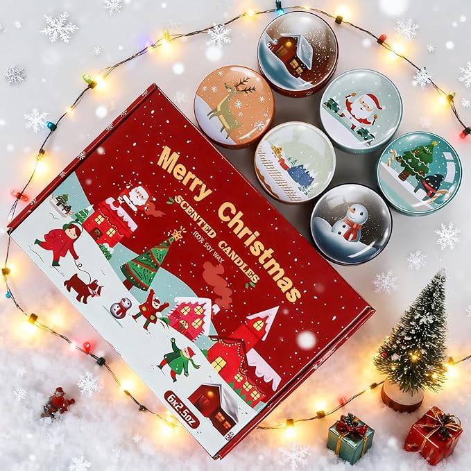 Christmas Scented Candle Gift 6 Pack, Christmas Candles for Home Scented, 100% Natural Soy Wax Long Lasting Jar Aromatherapy Candle Gifts for Women Men Adult