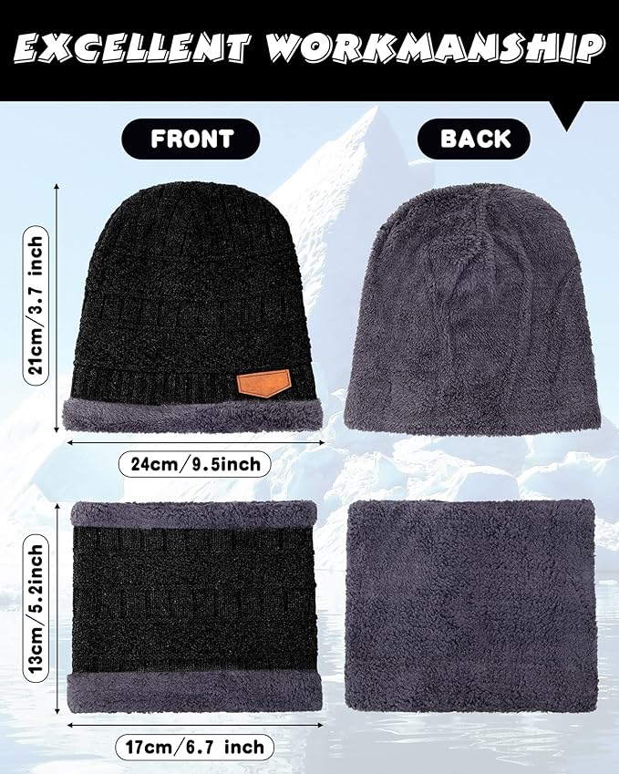 10 Pieces Winter Hat Beanie Scarf Touch Screen Gloves and Sock Set Slouchy Knit Skull Cap Beanies Fleece Lining Neck Warmer