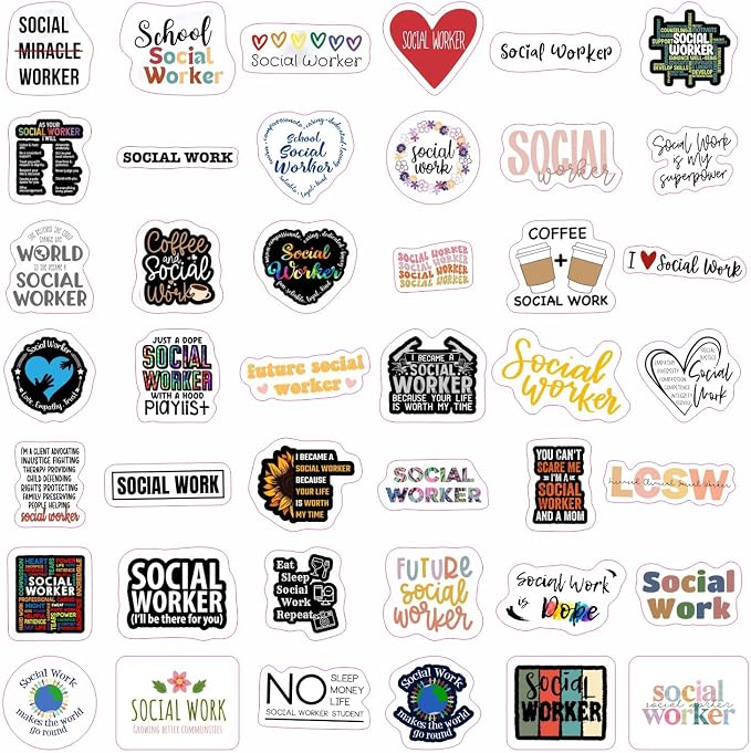 Funny Social Worker Stickers for Water Bottles - Waterproof Vinyl Social Work Decals, Gifts for Women & Men