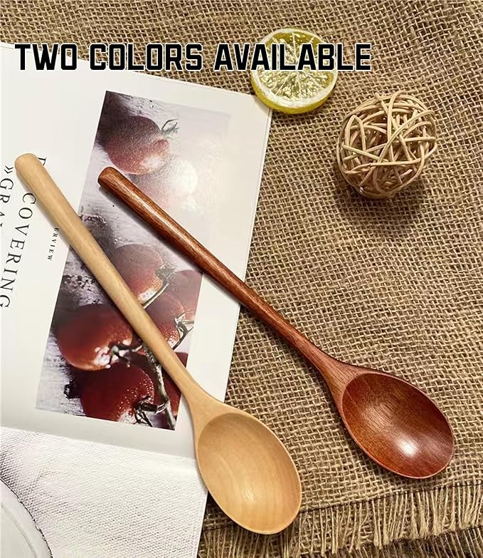 Personalized Wood Soup Spoons, Custom Engraved 9.25 Inch Wooden Spoons for Eating Cooking Mixing Stirring, Long Handle Spoon with Gift Box for Anniversary Birthday Christmas Gifts