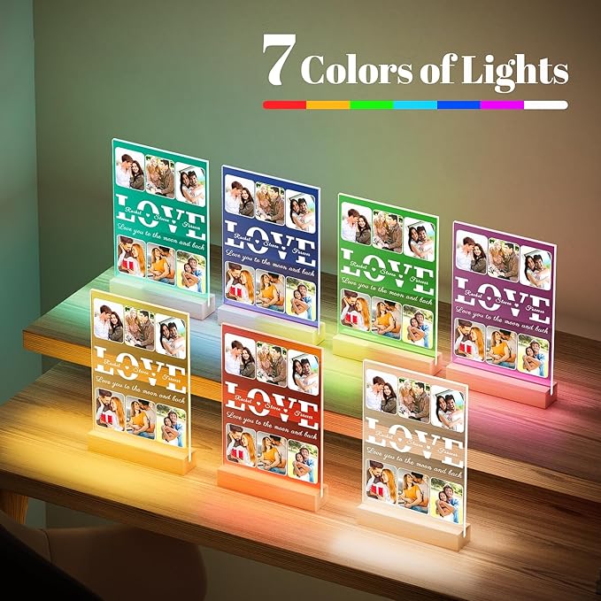 Personalized Picture Frames with Photo, Custom Photo Frame with Night Light, Personalized Photo Gifts, Customized Christmas Anniversary Couples Gifts for Women Men Girlfriend Boyfriend Her Him