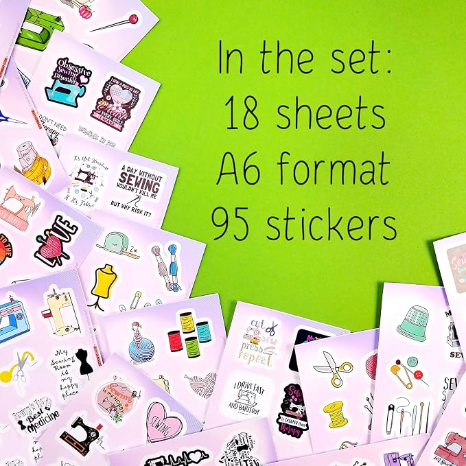 100Pcs Sewing Stickers for Water Bottle and Laptop - Tailor Party Supplies & Decorations, Waterproof Vinyl Crafting Decals, Sewing and Needlework Stickers Laptop Decals, Gifts for Women & Men
