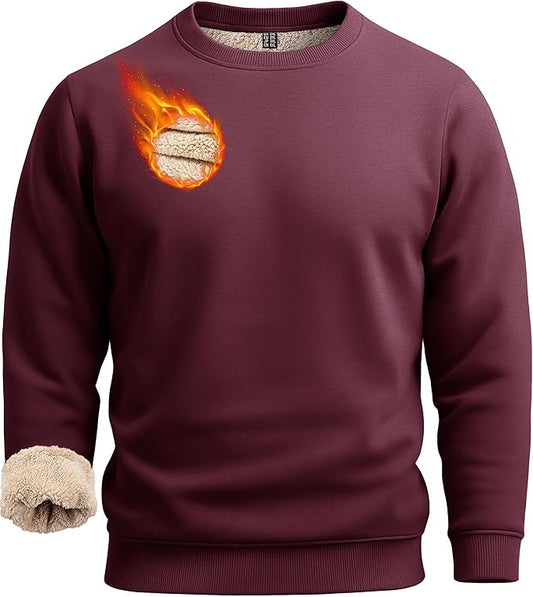 Boladeci Men's Full Sherpa Lined Crewneck Sweatshirts Heavy-weight Fleece Pullover Thick Thermal Long Sleeve Cotton