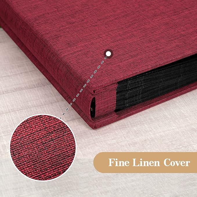 potricher Small Photo Album 4x6 100 Photos Linen Cover Picture Photo Book for Family Wedding Anniversary Baby Vacation (Red,100 Pockets)