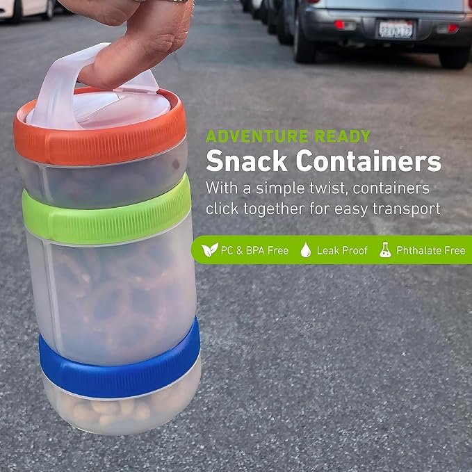 humangear STAX, Stackable Snack Containers - 4-Piece Leak-Proof Snack Travel System - FDA-Food Safe, BPA/PC/Phthalate-Free - Stackable & Click-Together Food Storage, Medium